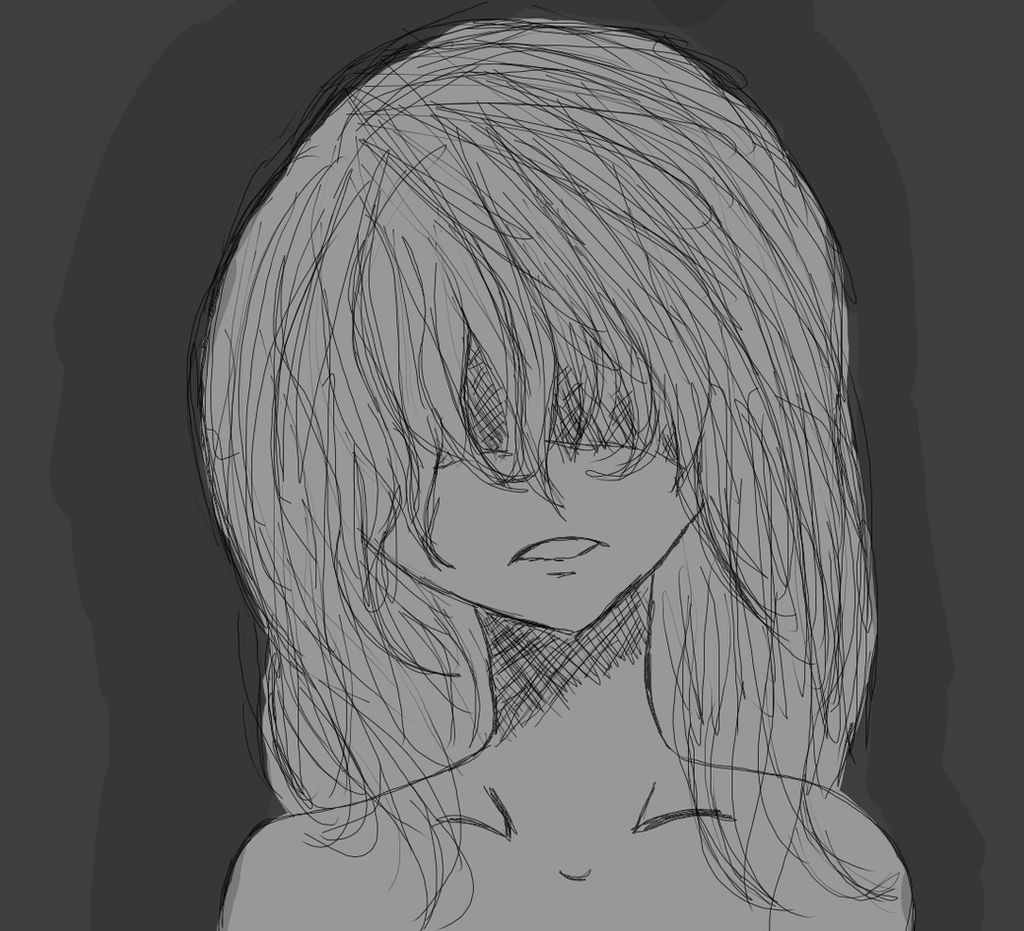 A sloppy anime drawing where the girl is unhappy