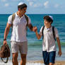 jewish teen guy and boy in the sea