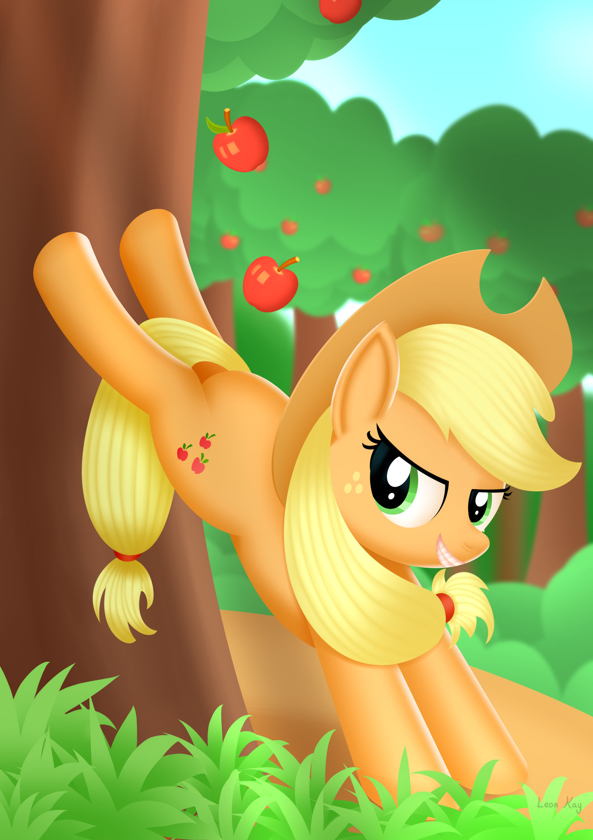 Applejack Tree Applejack Kicks a Tree by LeonKay on DeviantArt