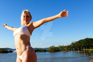 Blond Girl Outdoors in White Bikini 10