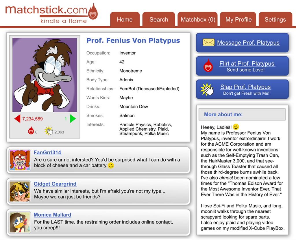Prof. Platypus' Dating Profile by CalamityKangaroo on DeviantArt