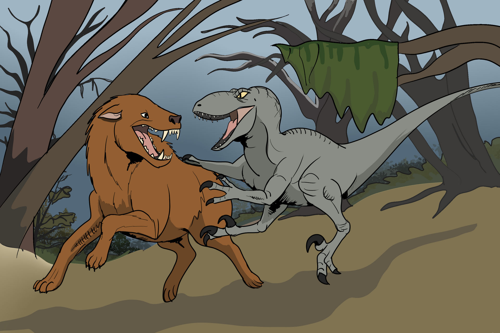 venatosaurus_vs_warg_by_moartproductions