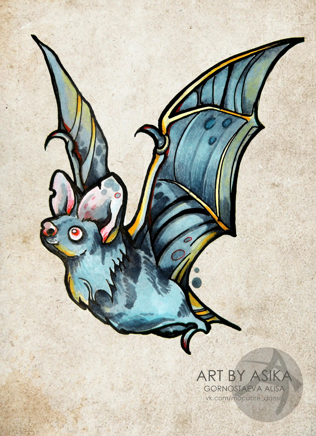 Bat. New schooll. Neo traditional tattoo sketch.