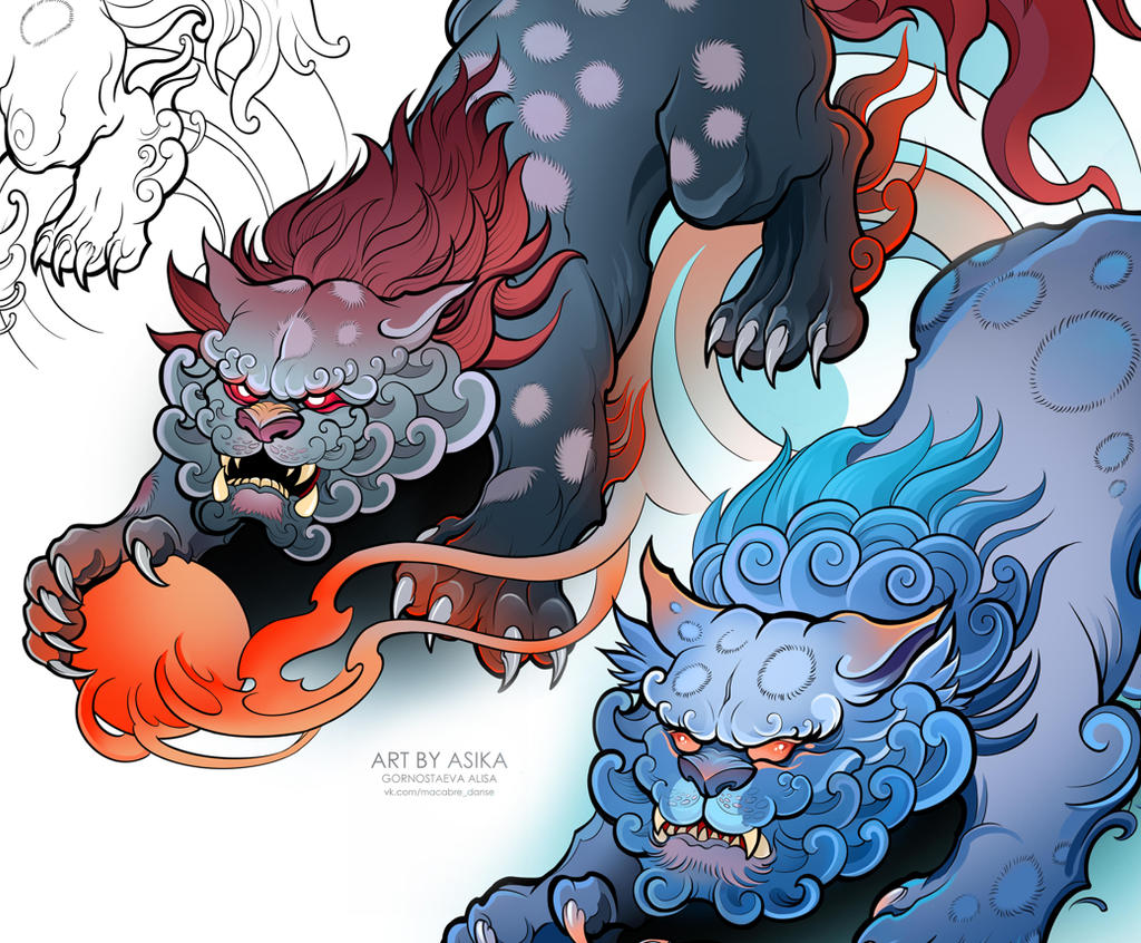 chinese guardian lions by AsikaArt on DeviantArt