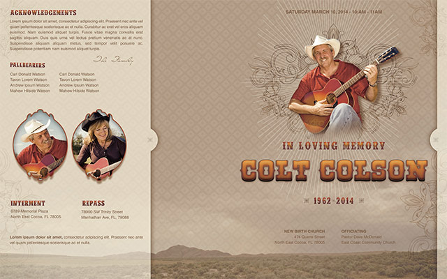 Singing Cowboy Funeral Program Template 012