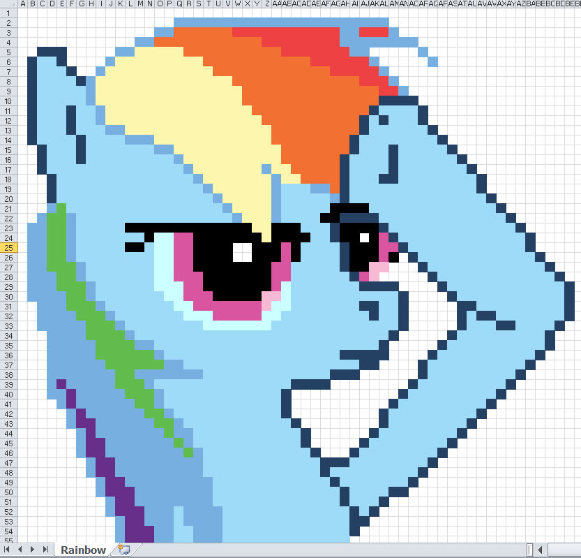 Rainbow Dash done in PixelArt style using Excel by VeryLycan on DeviantArt
