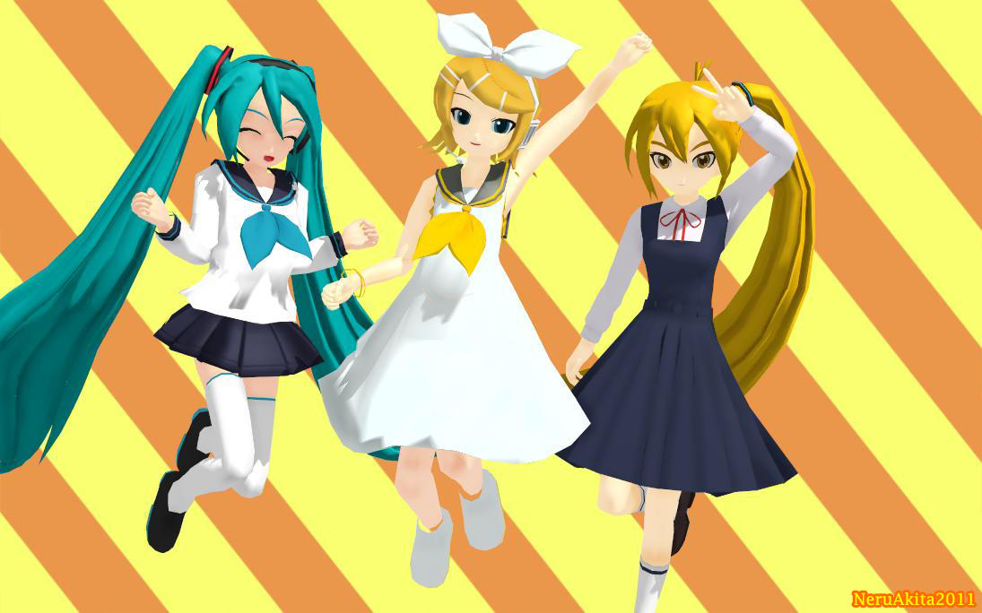 MMD Neru, Miku and Rin - Friends! by NeruAkita2011 on DeviantArt
