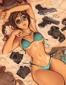 Lara Croft bikini beach