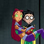 Starfire in Robin's arms