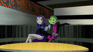 Beast Boy on the couch with Raven