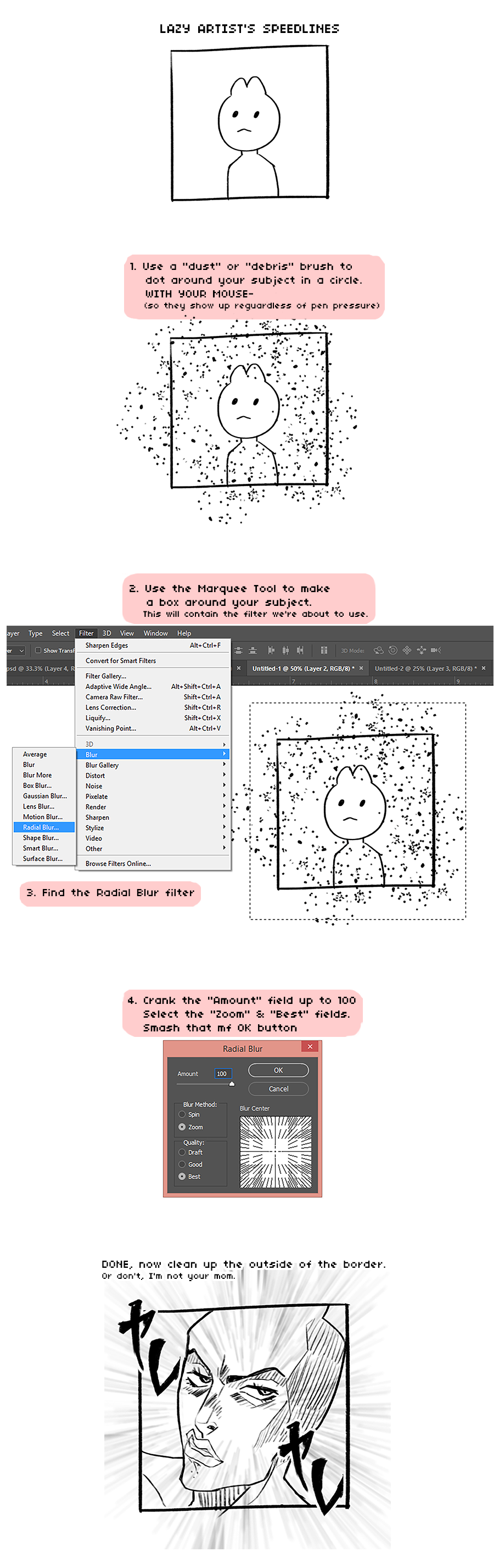 PS Tutorial: Lazy Artist's Speedlines