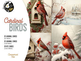 Cardinal Birds - Junk Journal Cards and Postcards