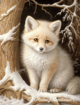 Cute White Baby Fox in Snow