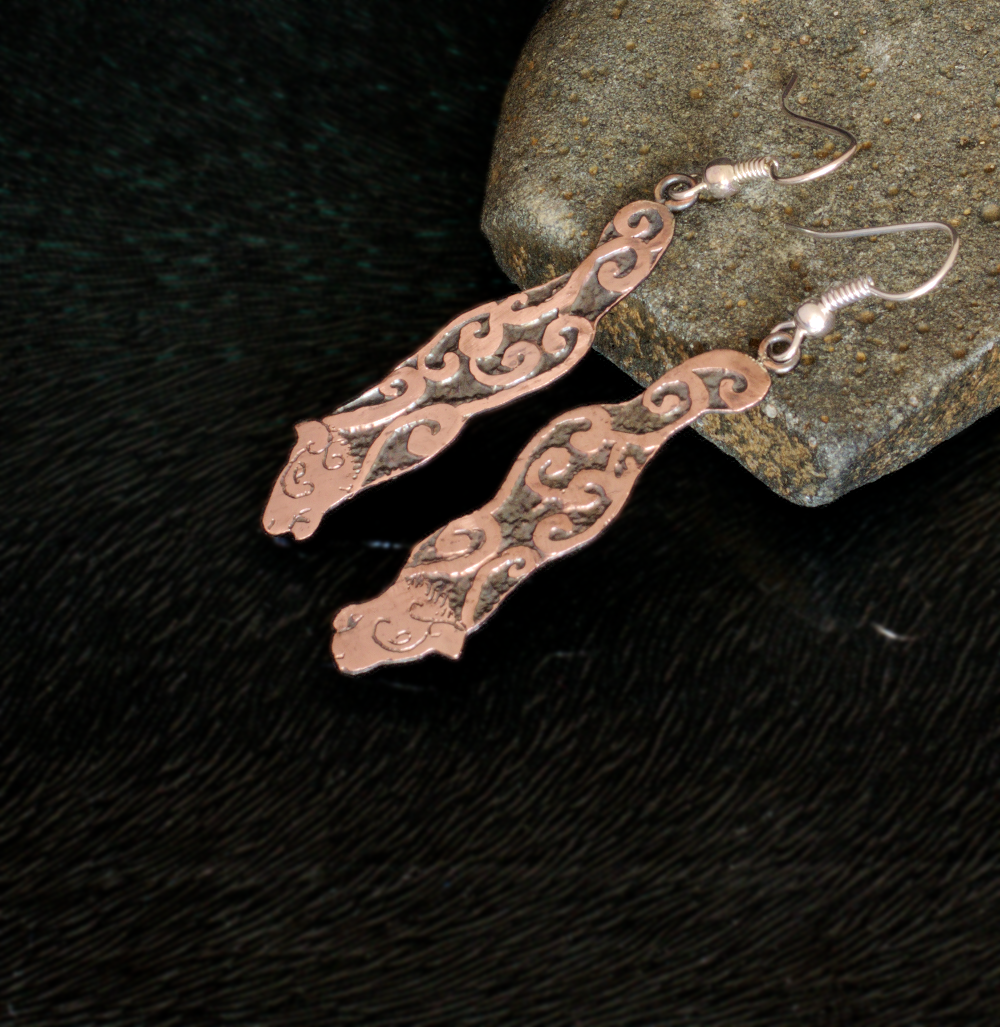 Homotherium Etched Copper Earrings