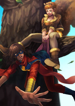 squirrel girl gives Ms Marvel a wedgie