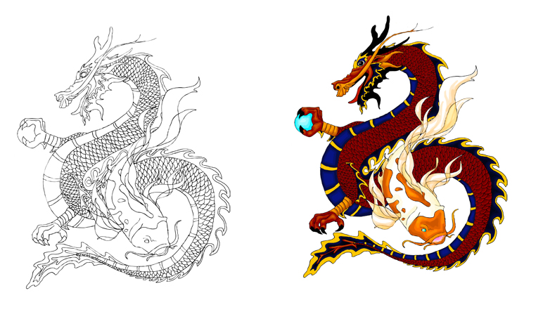 Dragon and Koi