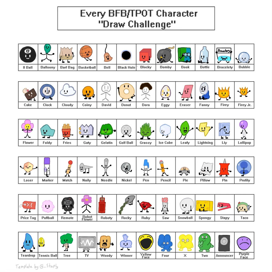 Bfb Hand Draw Every BFB/TPOT Character Draw Challenge by Euclidy52gidn on DeviantArt