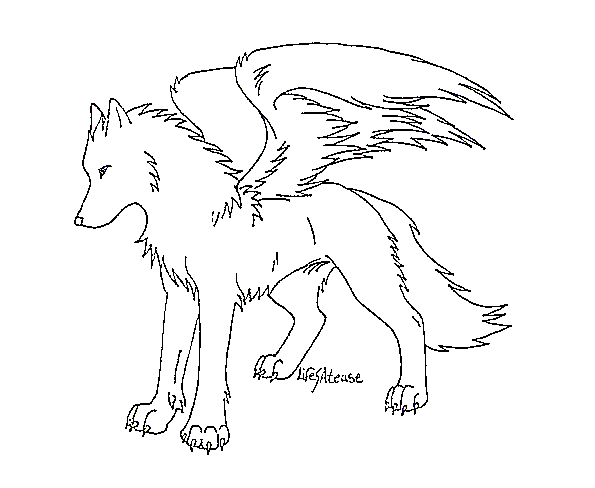 Winged Wolf Lineart