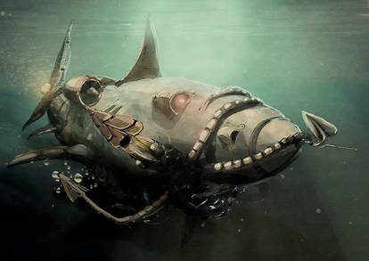 SharkMachine eats mechanical squid