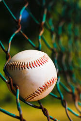 Baseball in fence