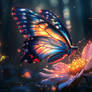 Blue Rainbow Butterfly on Glowing Flower