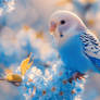 Azure Budgie in Blue Blossoms
