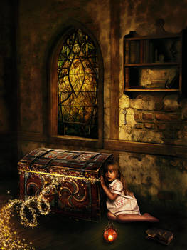 Little girl and a magic  chest