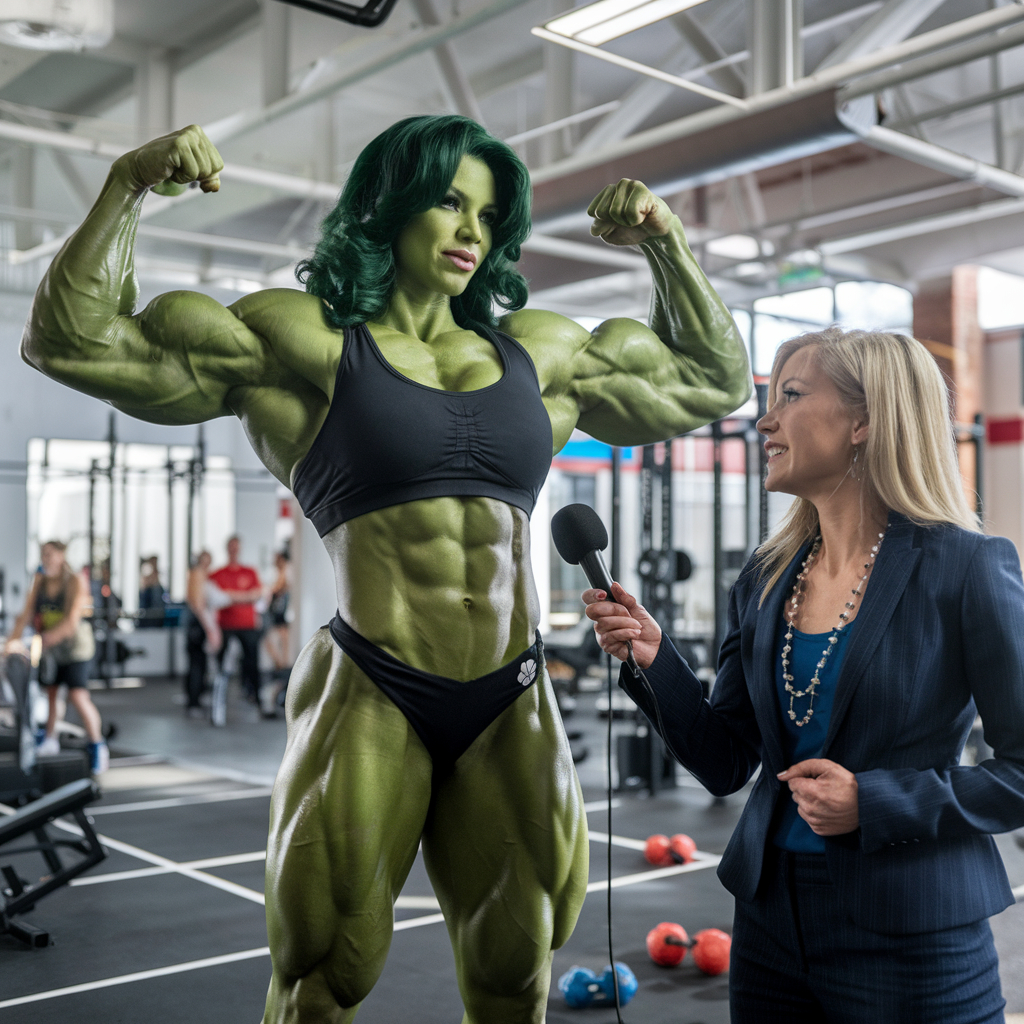 Hulk Abs She-Hulk at the gym appears on the news by shf500 on DeviantArt