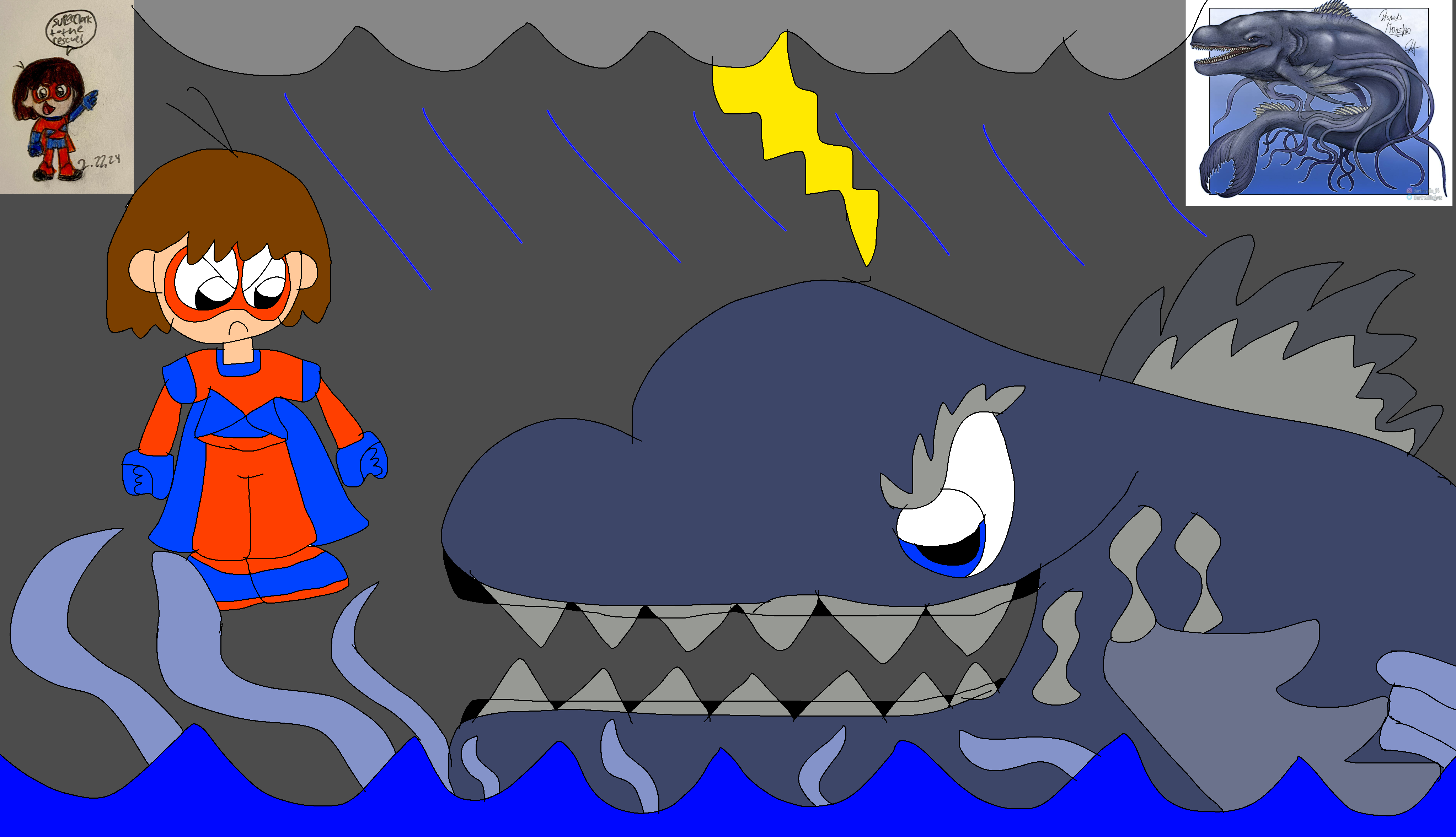 Super Clark Vs Monstro The Giant Whale