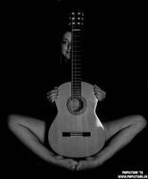 Women with Guitar. Black and white. #2