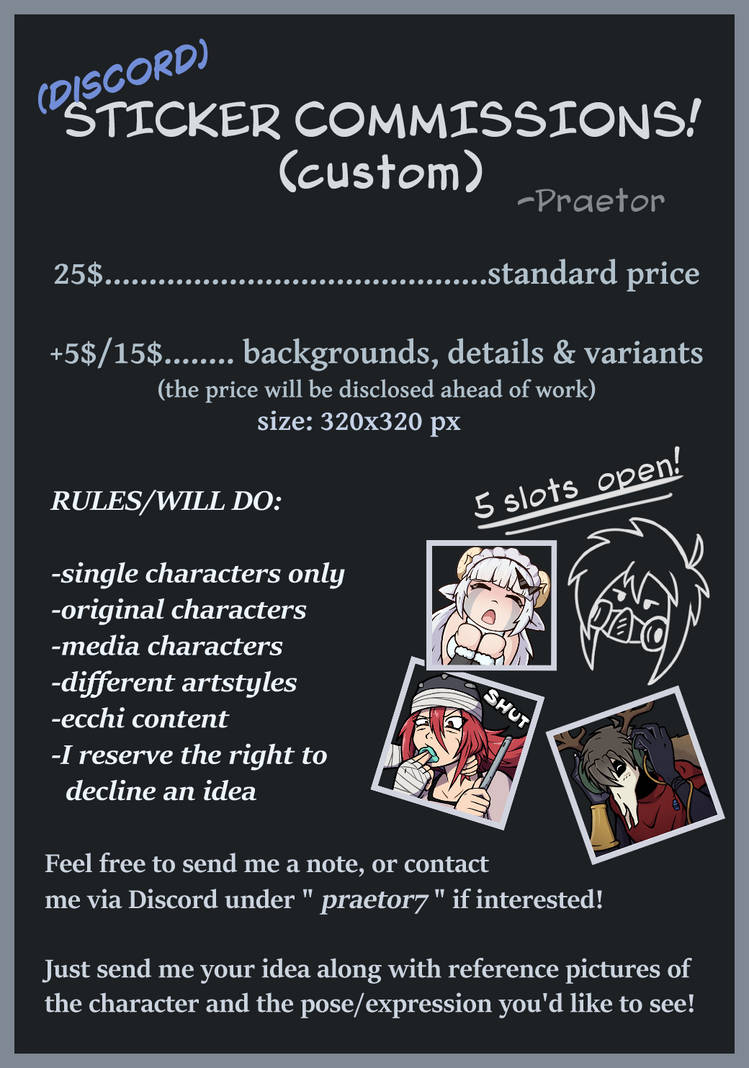 Sticker Commissions Sticker commission sheet! (OPEN 2/5) by PraetorZ on DeviantArt