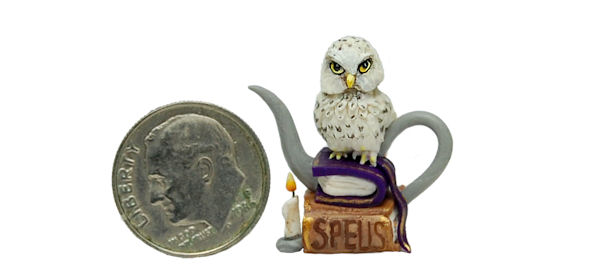 SNOWY OWL WITCH HALLOWEEN SPELL BOOK TEAPOT