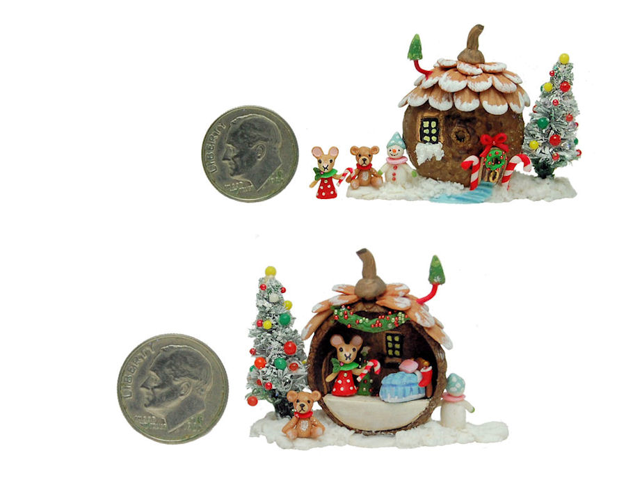 FAIRY HOUSE CHRISTMAS TREE MOUSE TEDDY BEAR DIORAM