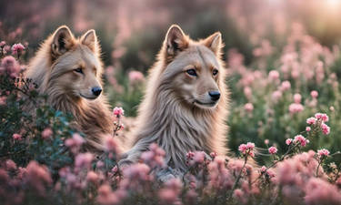 Wolf doggies looking at field