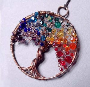 Rainbow Tree of Life pendant with crystals