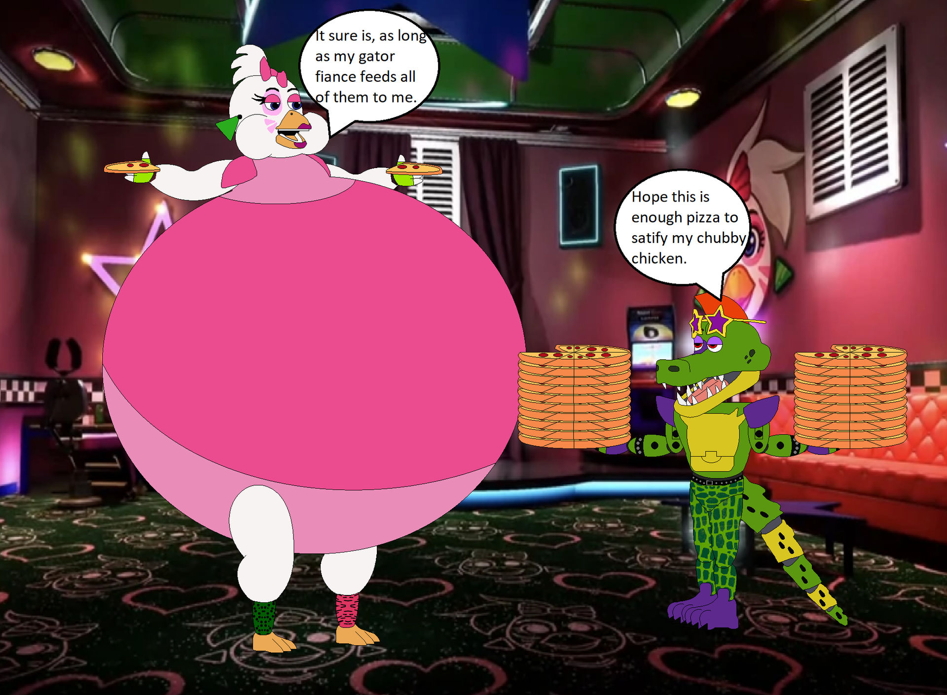 Fat Roxy Animatronic Monty x Fat Glamrock Chica by AndrewMachina on DeviantArt