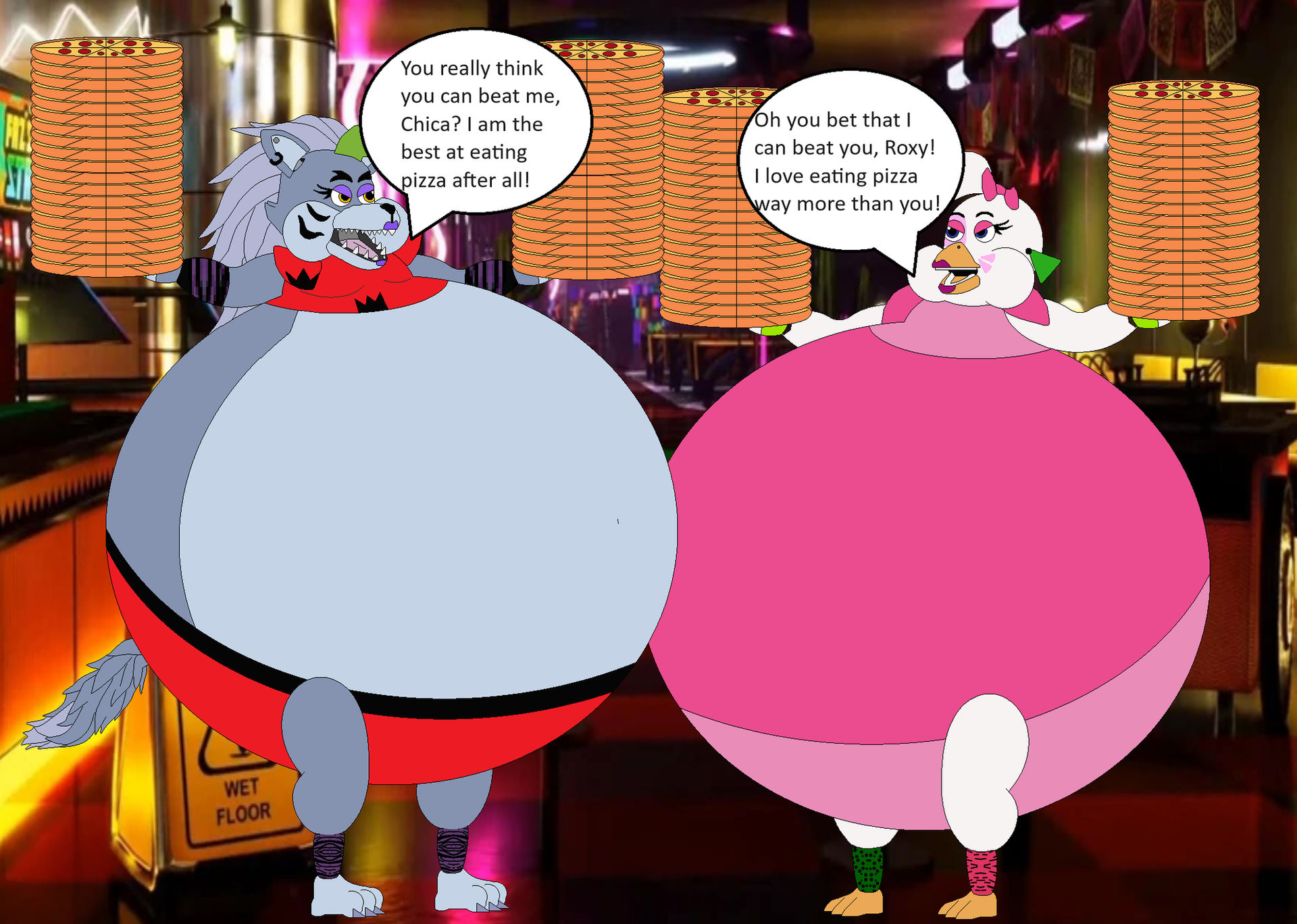 Fat Raxy Request: Roxy and Glamrock Chica's Eating Contest by AndrewMachina on ...