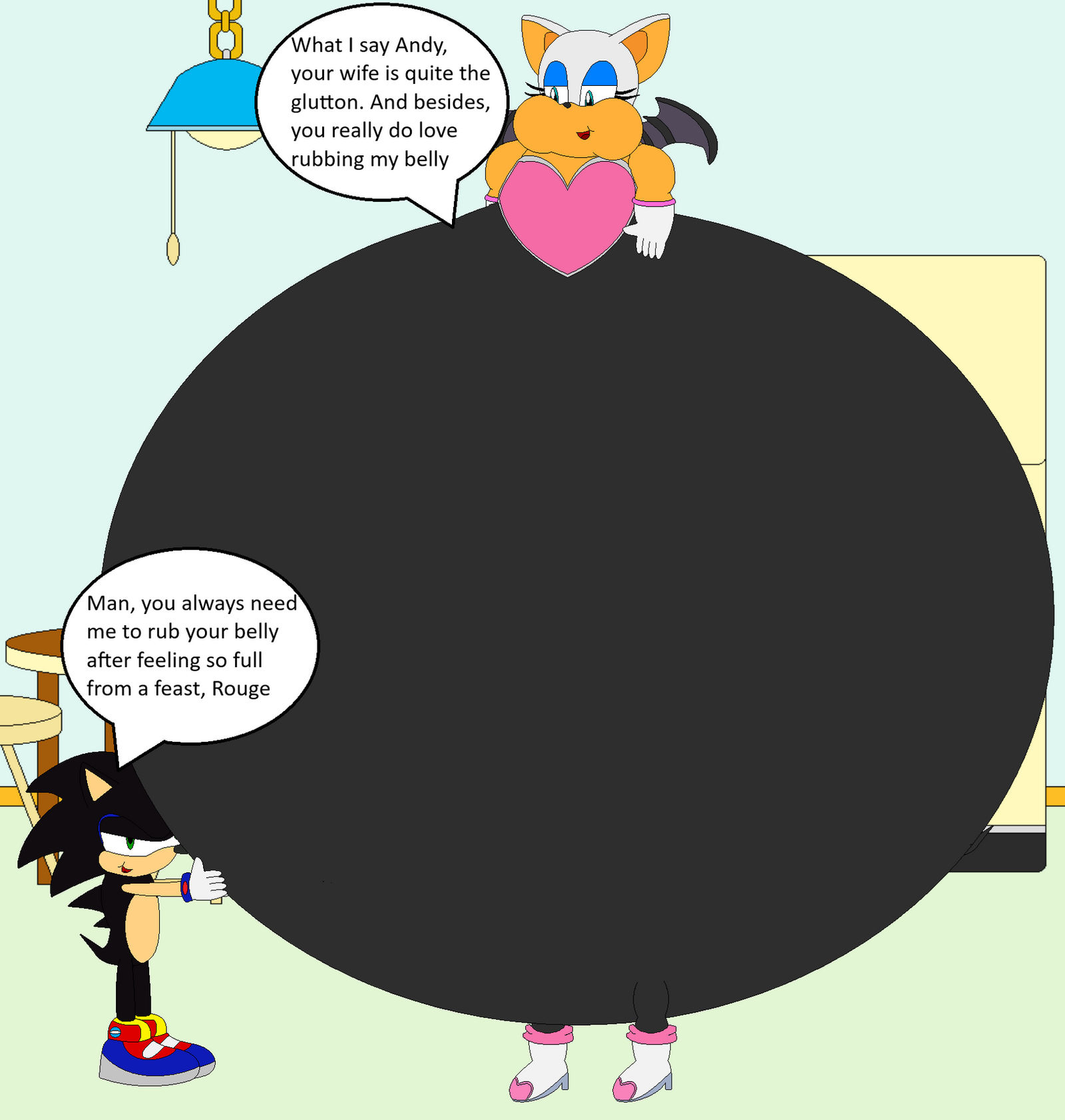 Me rubbing Rouge's Belly after a Feast by AndrewMachina on DeviantArt