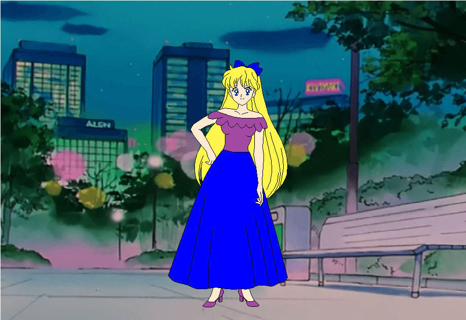 Minako Waiting For a Friend in Blue and Purple