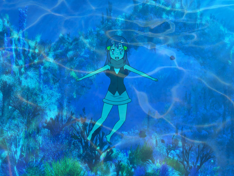 Pokemon Dawn swims underwater in her clothes