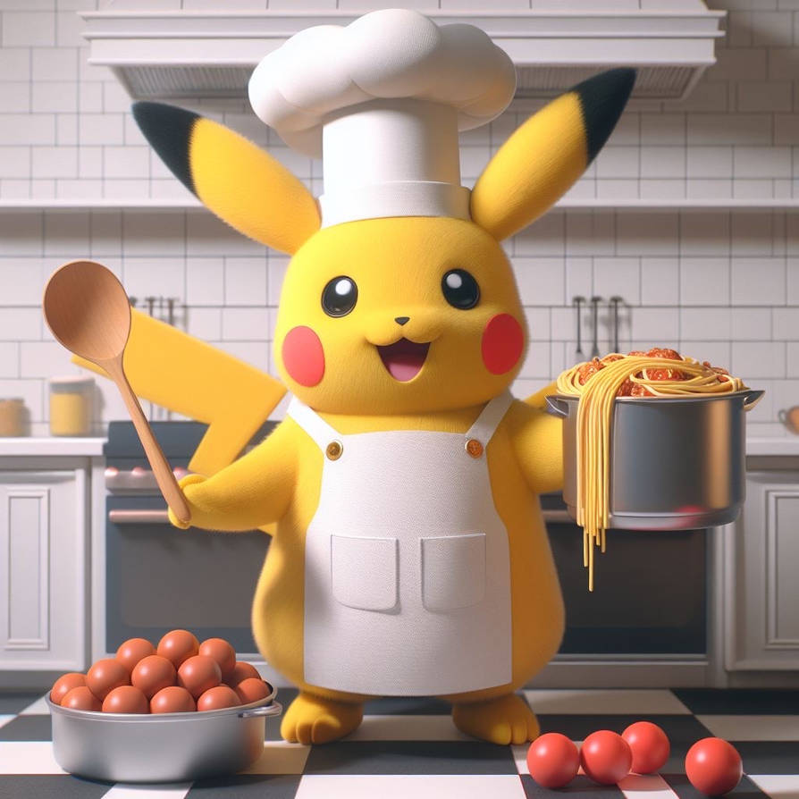 Pikachu cooking Spaghetti and Meatballs by crt2mtsu1 on DeviantArt