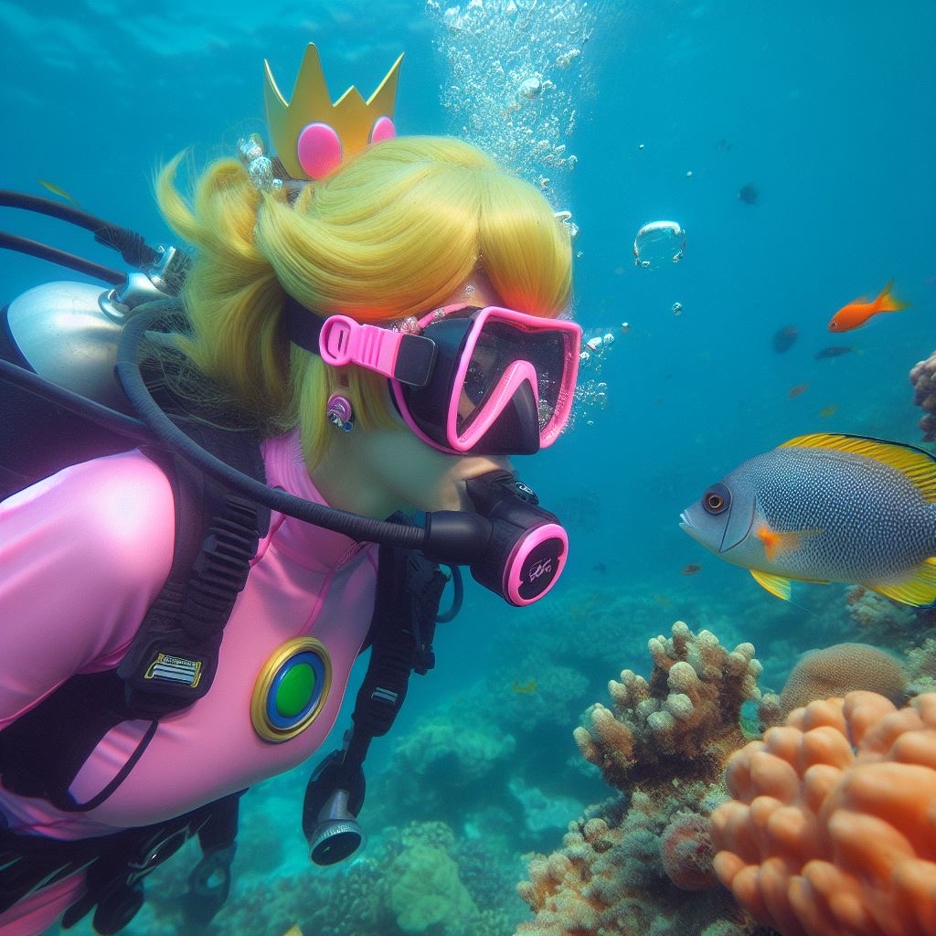 Prunces Fish Princess Peach looking at a fish by ChrisGraduate27 on DeviantArt