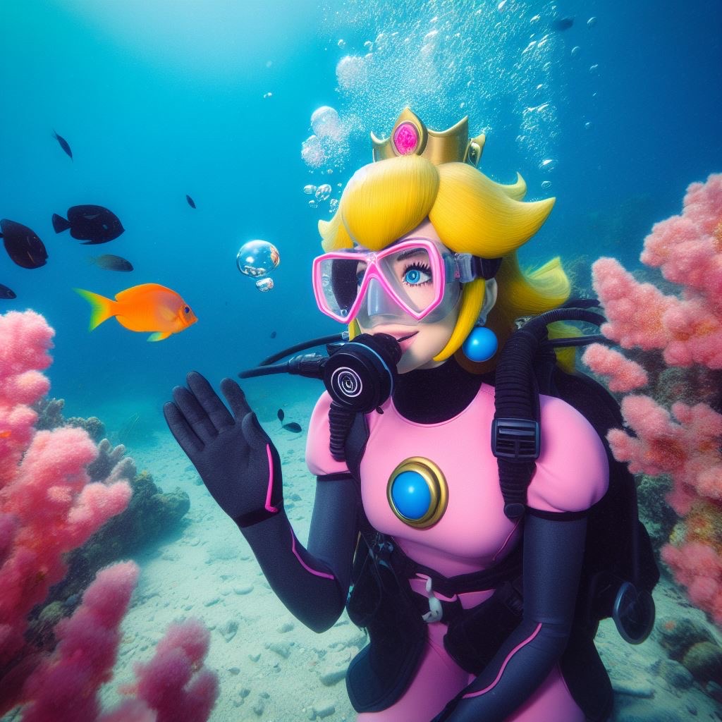 Prunces Fish Princess Peach waves to a fish by ChrisGraduate27 on DeviantArt