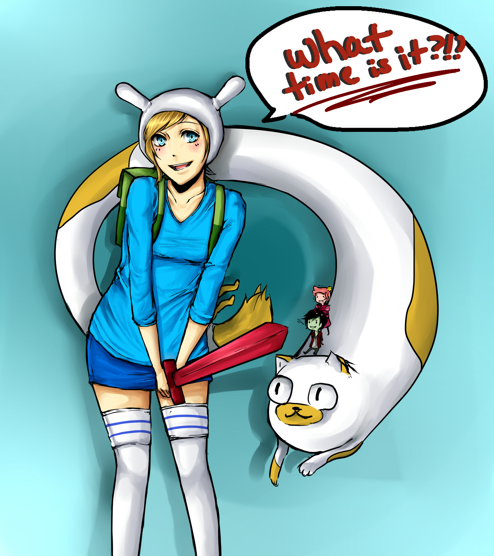 fionna the human girl and cake (adventure time) drawn by hiyori_chisha