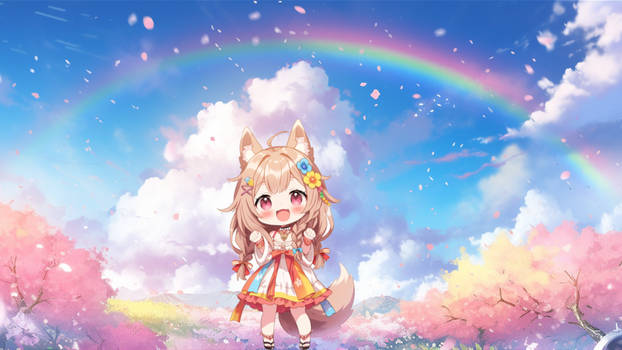 FoxGirlRainbowCherryBlossoms