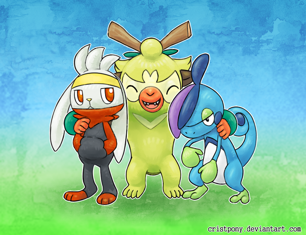 Raboot Thwackey and Drizzile by Cristpony on DeviantArt