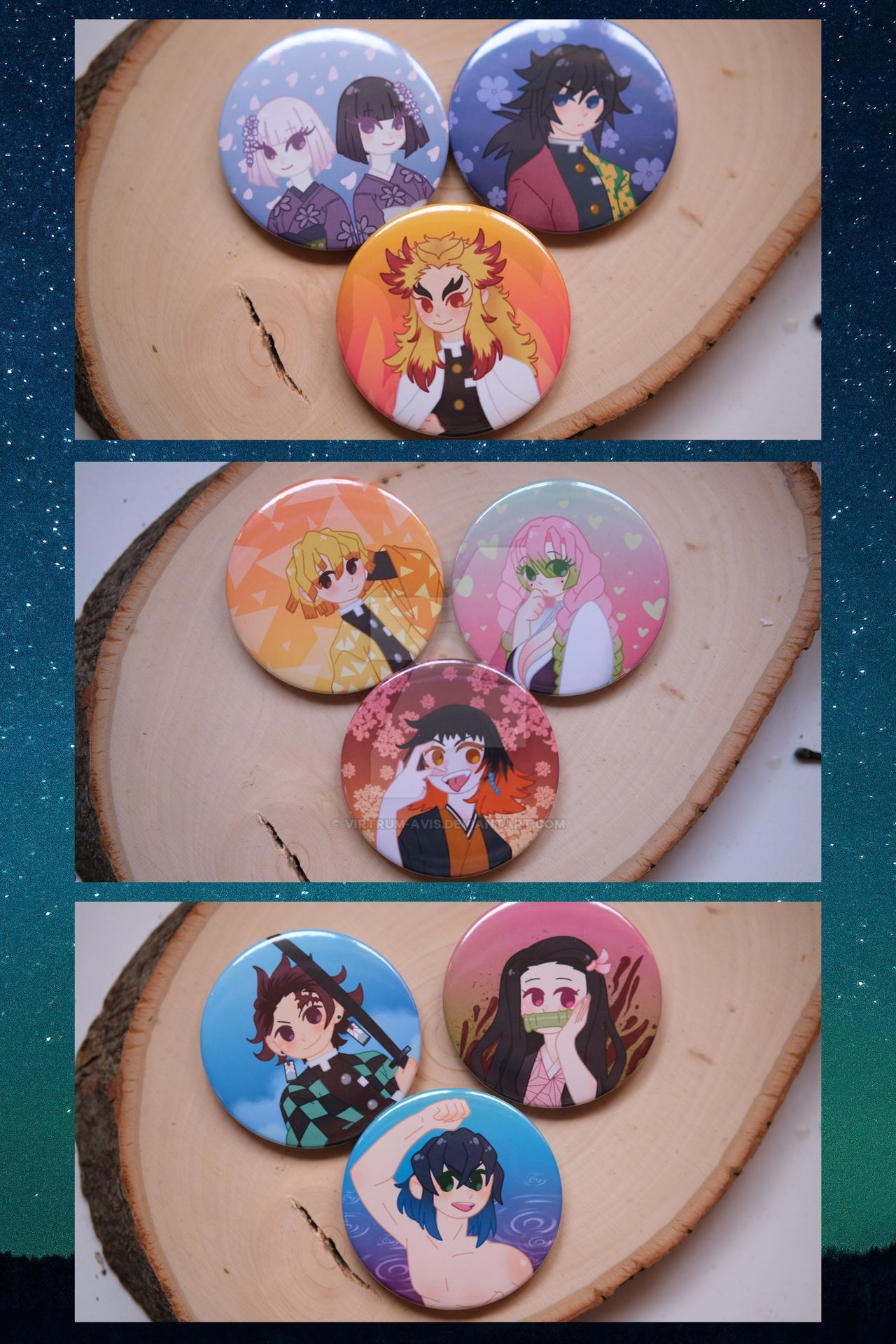 Demon Slayer Pinback Button display by virtrum-avis on DeviantArt