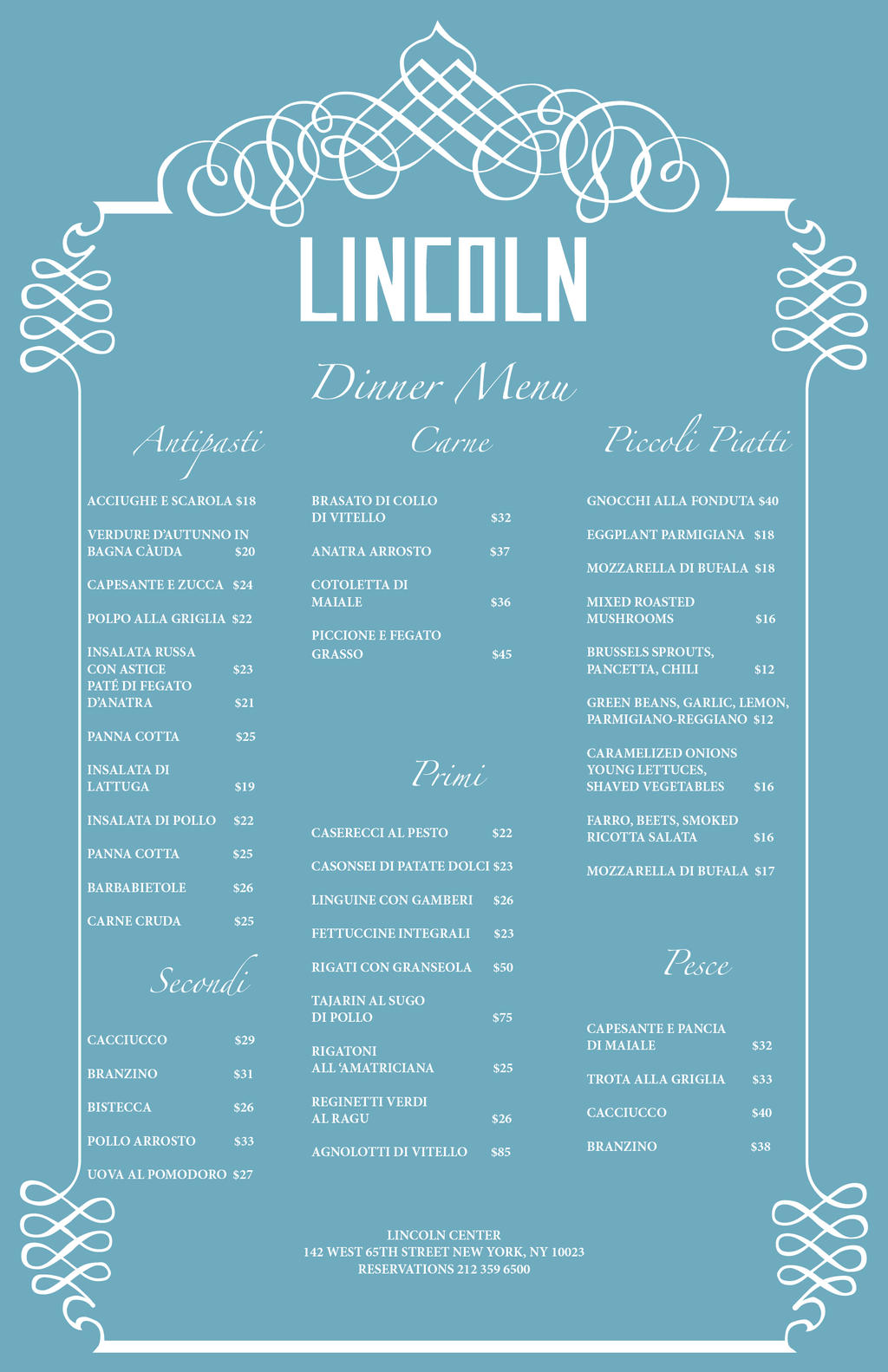 Lincoln Ristorante - Menu Design by CyberEagleWarrior on DeviantArt