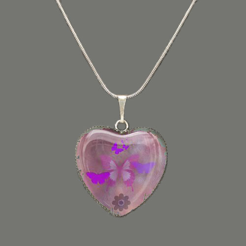 Purple Papillon Glass Heart Pendant