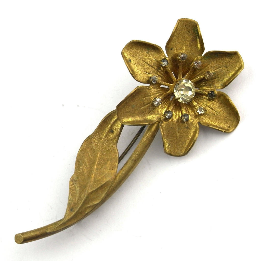 Vintage Gold-tone Diamante Flower Brooch